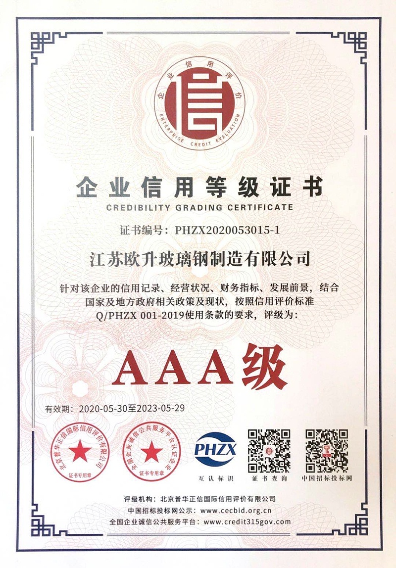 3A級企業信用等級證書